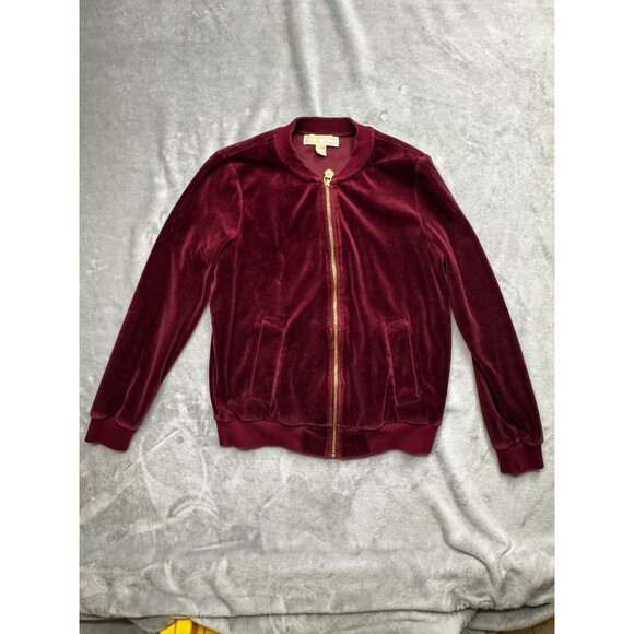 Michael Kors Womens Medium hooded Jacket Burgundy Velour Cotton Blend - Picture 7 of 16